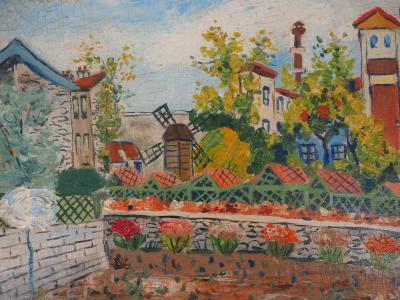 Elisée MACLET - Le Maquis à Montmartre et le moulin à poivre - Huile sur toile Signée 2
