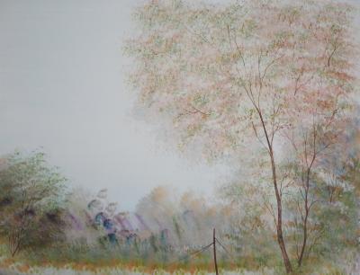 Guy RIBES: Friedlicher Wald - Original Aquarell 2