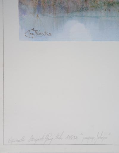 Guy RIBES: Landscape of Sologne - Original signed watercolor 2