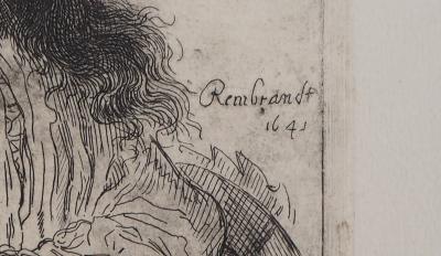 REMBRANDT (D’après) : Portrait au long cheveux - Gravure Signée 2
