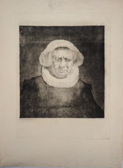 REMBRANDT (D’après) : Femme à la coiffe - Gravure 2