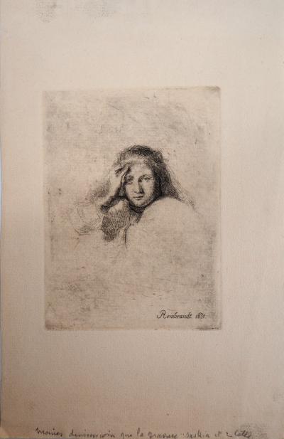 REMBRANDT (D’après) : Portrait de femme - Gravure Signée 2