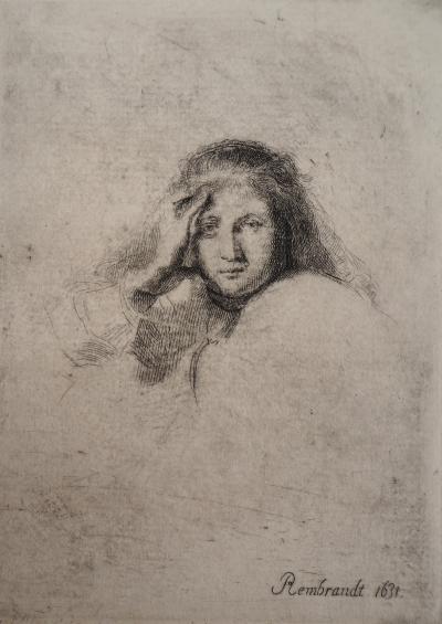 REMBRANDT (D’après) : Portrait de femme - Gravure Signée 2