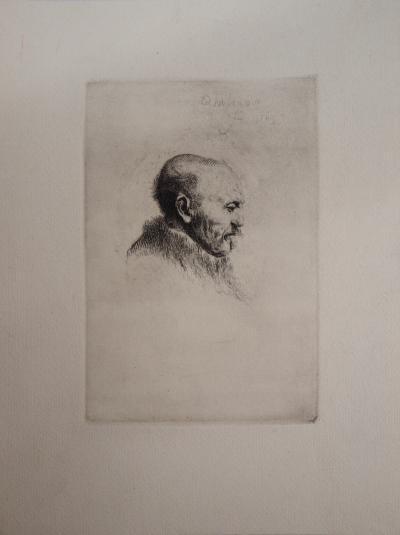 REMBRANDT (D’après) : Portait de profil - Gravure Signée 2