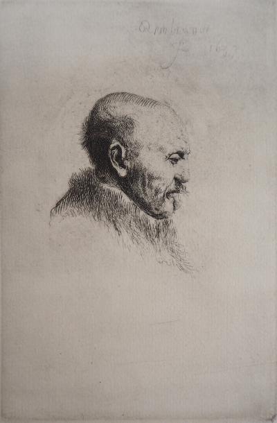 REMBRANDT (D’après) : Portait de profil - Gravure Signée 2