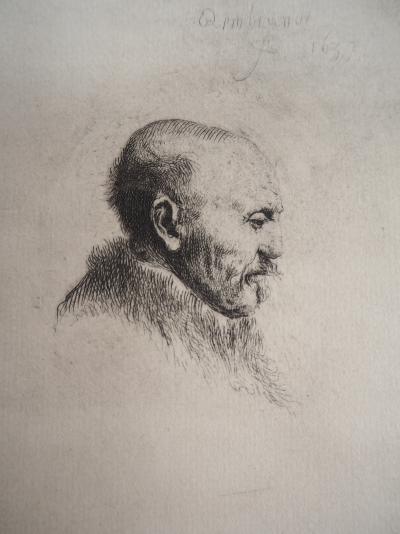 REMBRANDT (D’après) : Portait de profil - Gravure Signée 2