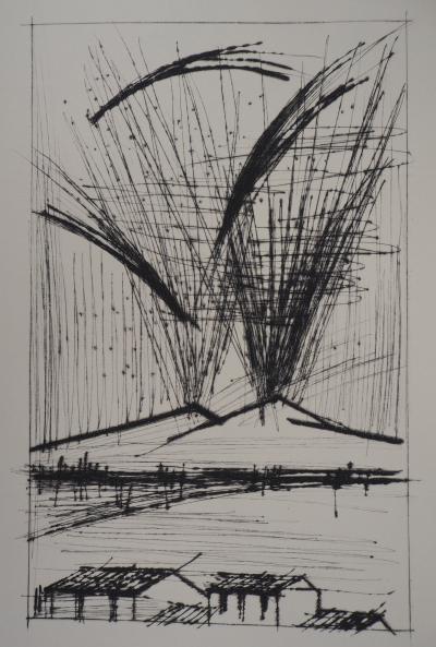Bernard BUFFET : Le volcan du Vésuve - Gravure originale
