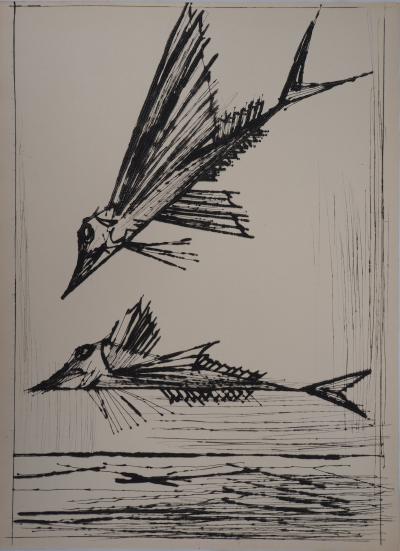 Bernard BUFFET -  Poissons volants - Gravure originale 2