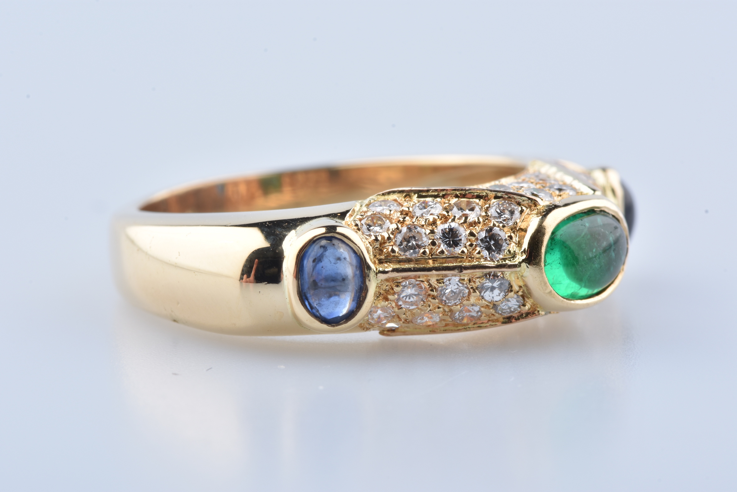Bague Or Jaune 14 Carats (585) Avec Saphir, Rubis, émeraude Et Diamants - Taille 56 - Occasion