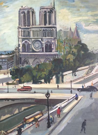Jean DEL DEVEZ - Notre-Dame de Paris,vers 1950 - Huile sur panneau signée 2