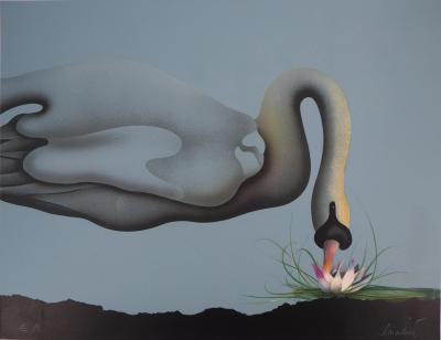 Jean-Paul DONADINI : Le cygne et le nénuphar - Lithographie Originale Signée 2