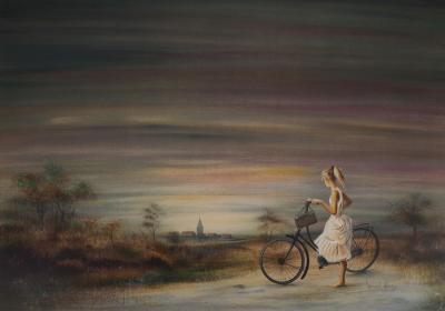 Bernard CHAROY : Jeune fille à bicyclette - Lithographie originale signée 2