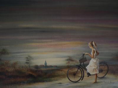 Bernard CHAROY : Jeune fille à bicyclette - Lithographie originale signée 2