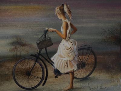 Bernard CHAROY : Jeune fille à bicyclette - Lithographie originale signée 2