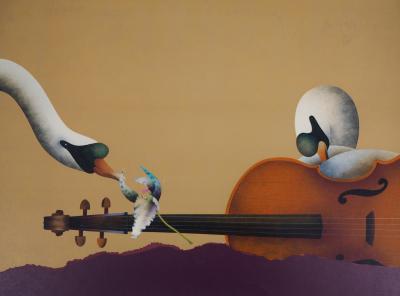 Jean-Paul DONADINI : Cygnes et violon  - Lithographie Originale Signée 2