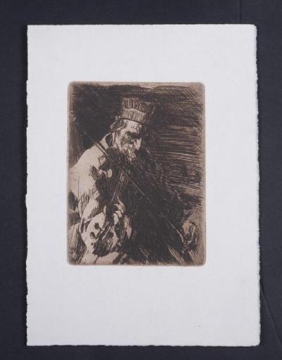 Anders ZORN - Le Violoniste du village 1904 - Gravure originale 2