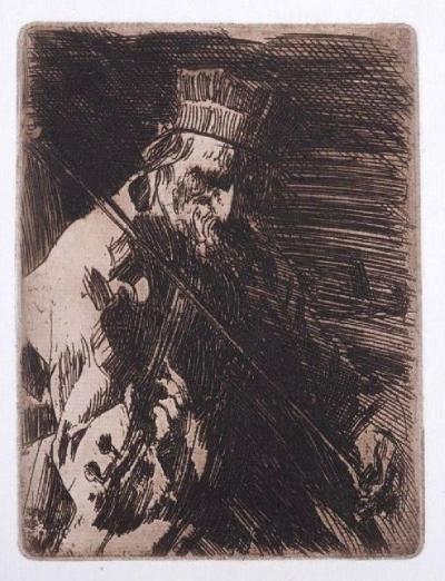 Anders ZORN - Le Violoniste du village 1904 - Gravure originale 2