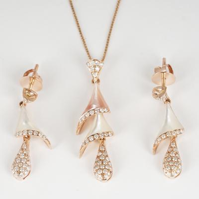 Rose Gold Designer Diamond & Mother of Pearl Pendant Necklace Set 2