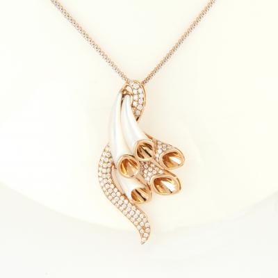 Rose Gold Designer Diamond & Mother of Pearl Pendant Necklace 2