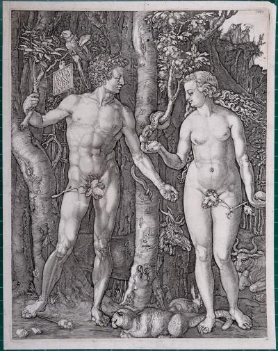 Johannes WIERIX (d’après Dürer) - Adam et Eve, 1566, gravure originale 2