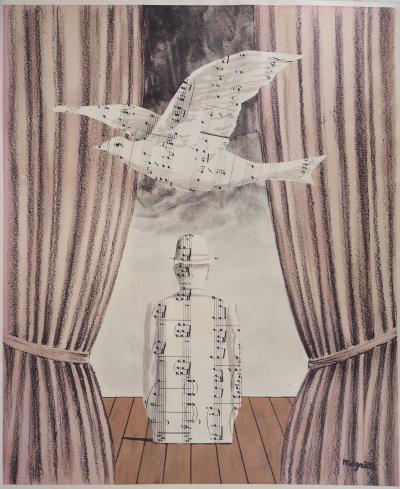 René MAGRITTE  (d’après) - Chapeau melon, Musique et Colombe (Le plagiat) - Lithographie Signée 2