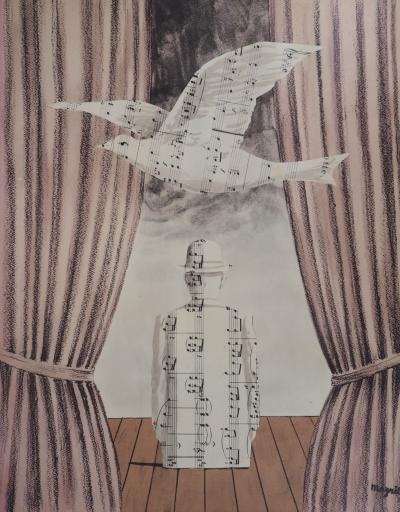 René MAGRITTE  (d’après) - Chapeau melon, Musique et Colombe (Le plagiat) - Lithographie Signée 2