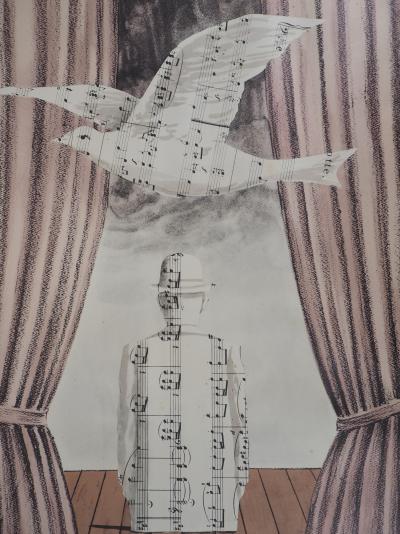 René MAGRITTE  (d’après) - Chapeau melon, Musique et Colombe (Le plagiat) - Lithographie Signée 2