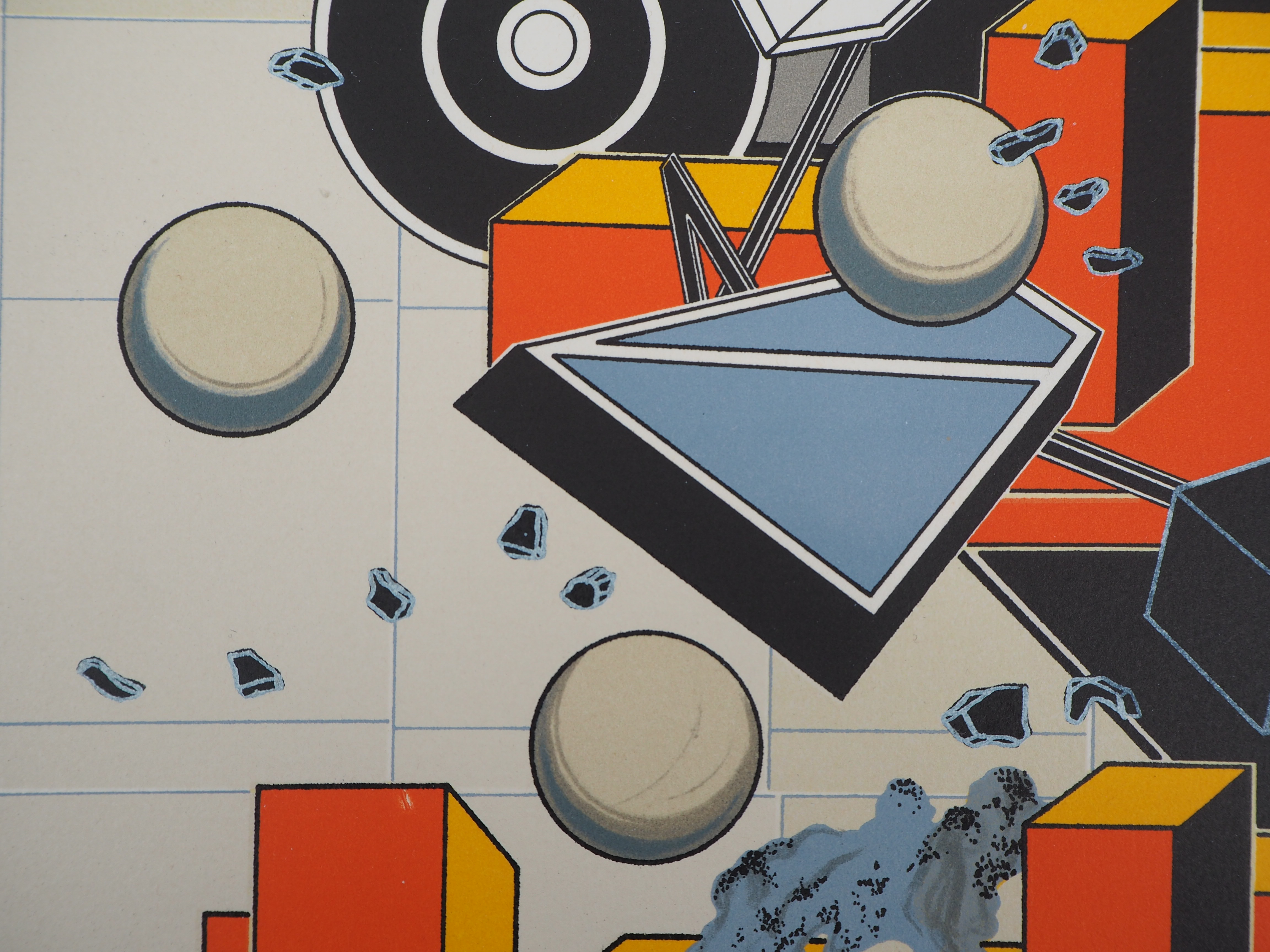 Lithographie Originale Signée Alain Le Yaouanc 1969 - Art Abstrait Cubiste, Sur Papier