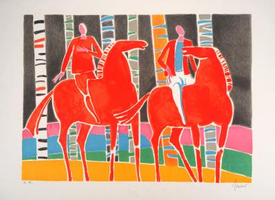 Albert ZAVARO : Les cavaliers rouges - Lithographie Originale Signée 2