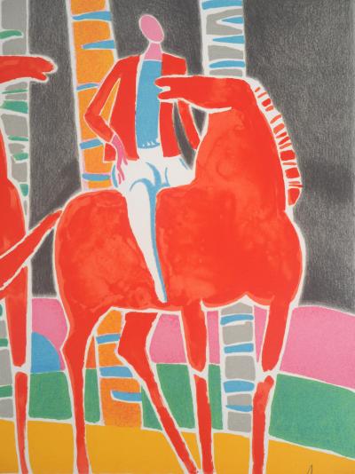 Albert ZAVARO : Les cavaliers rouges - Lithographie Originale Signée 2