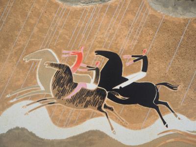 Albert ZAVARO :  Les chevaux dans la houle - Lithographie originale signée 2