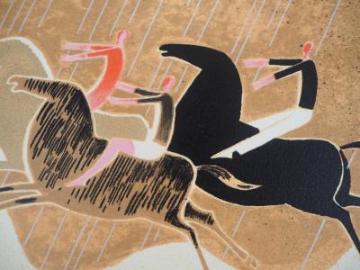 Albert ZAVARO :  Les chevaux dans la houle - Lithographie originale signée 2