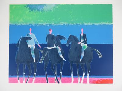 Albert ZAVARO : Trois hommes à cheval - Lithographie Originale Signée 2