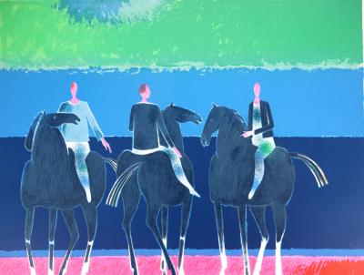 Albert ZAVARO : Trois hommes à cheval - Lithographie Originale Signée 2