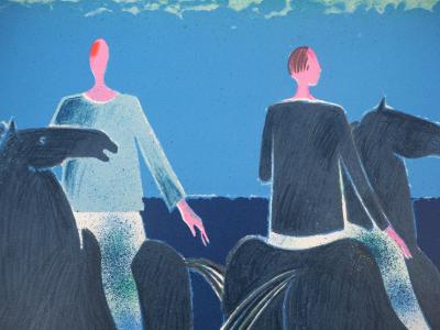 Albert ZAVARO : Trois hommes à cheval - Lithographie Originale Signée 2