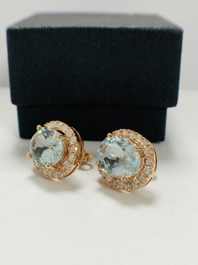 Gold Aquamarine and Diamond stud earrings 5.12ct 2