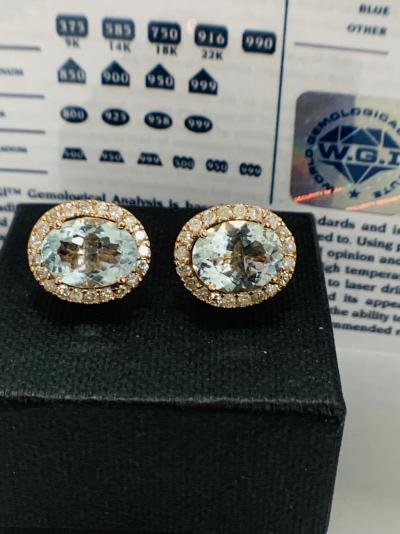 Gold Aquamarine and Diamond stud earrings 5.12ct 2
