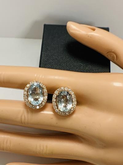 Gold Aquamarine and Diamond stud earrings 5.12ct 2