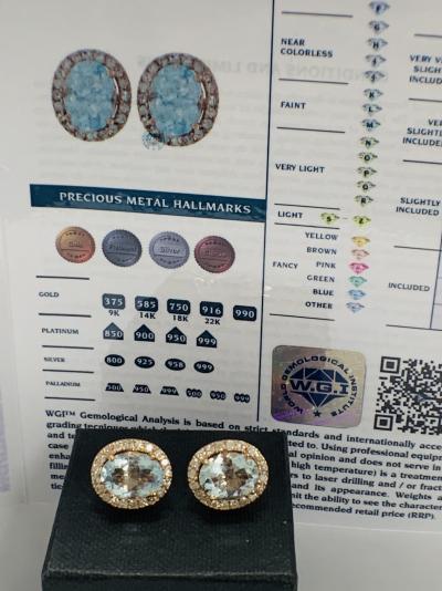 Gold Aquamarine and Diamond stud earrings 5.12ct 2