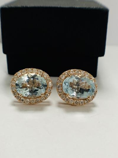 Gold Aquamarine and Diamond stud earrings 5.12ct 2