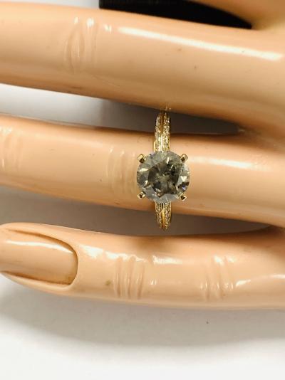 Bague en or jaune 14 carats avec diamant cognac rond taille brillant serti en son centre, diamant cognac (2,03 ct) 2
