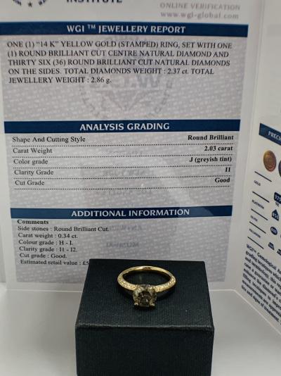 Bague en or jaune 14 carats avec diamant cognac rond taille brillant serti en son centre, diamant cognac (2,03 ct) 2