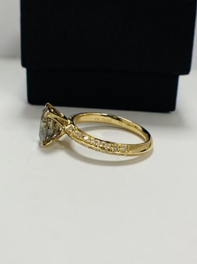 Bague en or jaune 14 carats avec diamant cognac rond taille brillant serti en son centre, diamant cognac (2,03 ct) 2