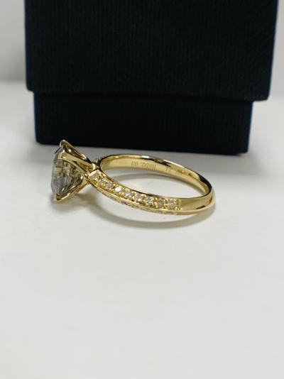 Bague en or jaune 14 carats avec diamant cognac rond taille brillant serti en son centre, diamant cognac (2,03 ct) 2