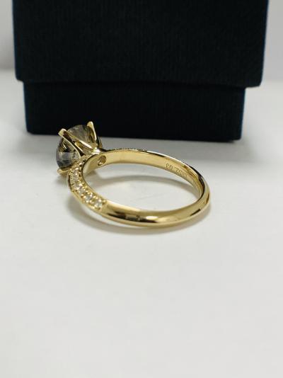 Bague en or jaune 14 carats avec diamant cognac rond taille brillant serti en son centre, diamant cognac (2,03 ct) 2