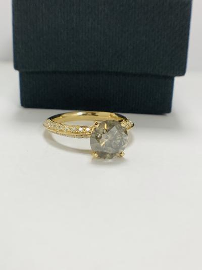 Bague en or jaune 14 carats avec diamant cognac rond taille brillant serti en son centre, diamant cognac (2,03 ct) 2