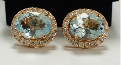 Gold Aquamarine and Diamond stud earrings 5.12ct 2