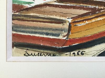 Roland HAMON - Voiliers à Lucerne ,1966 - Aquarelle signée 2