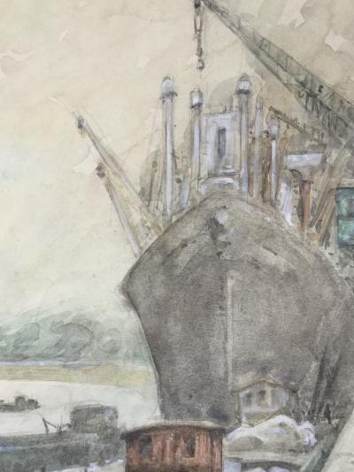 Guy MARC - Le port de Rouen , 1974 - Aquarelle sur carton signée 2