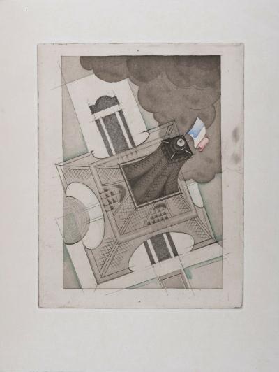 Charles MARTIN - La tour Eiffel,1927 - Gravure originale rehaussée 2
